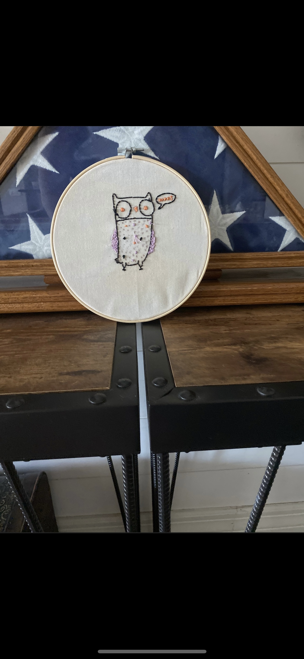 Hand Embroidered owl wall sign