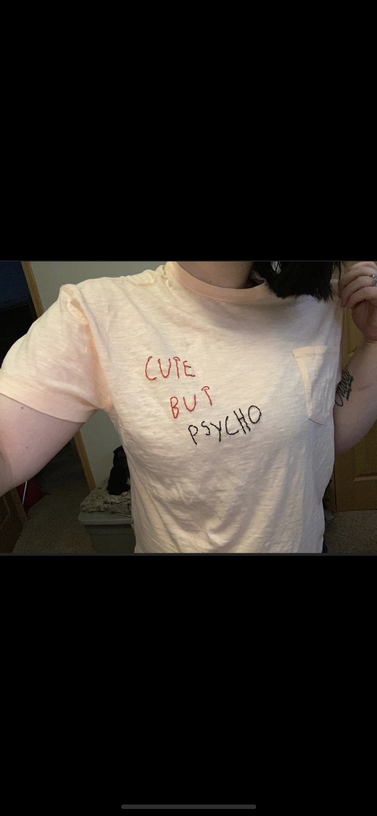 Hand Embroidered cute but phsyco T-Shirt